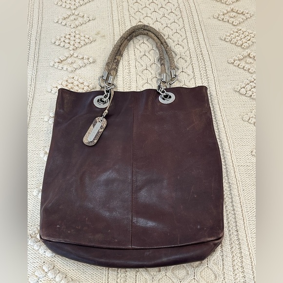 Cynthia Rowley brown leather bag with snake skin straps - Picture 1 of 4